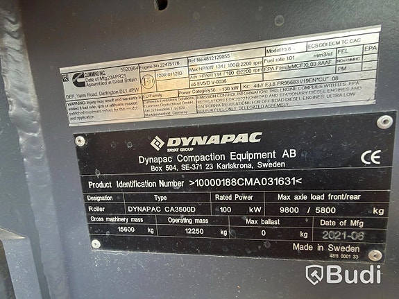 Vält Dynapac CA3500D, 2021, 1033 h via auktion 27 of 27