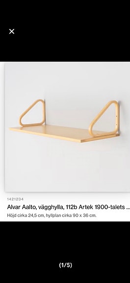 Artek Alvar Aalto vägghylla i björk modell 112B