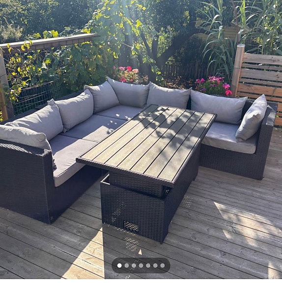 Hörngrupp utemöbler med bord svart/grå
