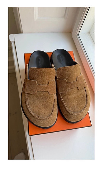 Hermès mocka mules träskor stl 39 brun
