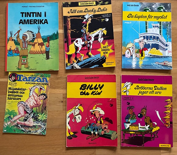 Tintin, Lucky Luke, Tarzan m.m. – paket med serietidningar
