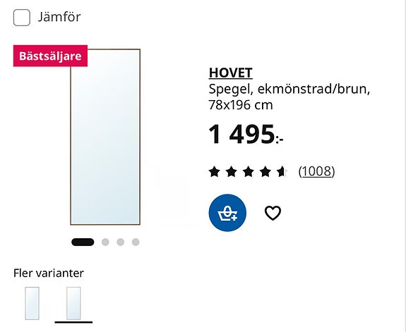 IKEA HOVET spegel 78x196 cm ekmönstrad brun