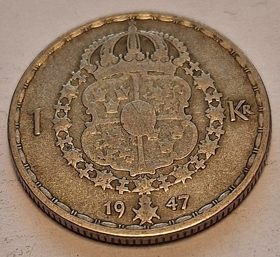 1 Krona 1947 Gustaf V – Silvermynt (40% Silver)