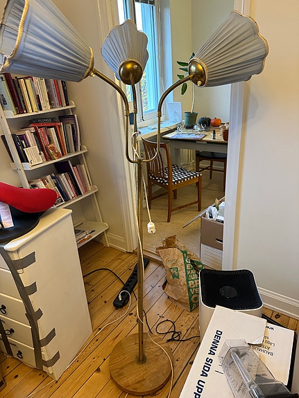 Retro vintage teak och mässing golvlampa