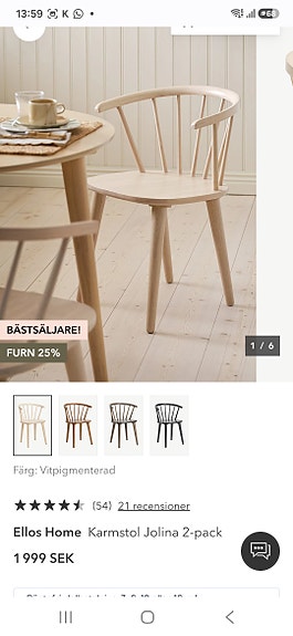 Karmstolar Joline och Lisabo matbord