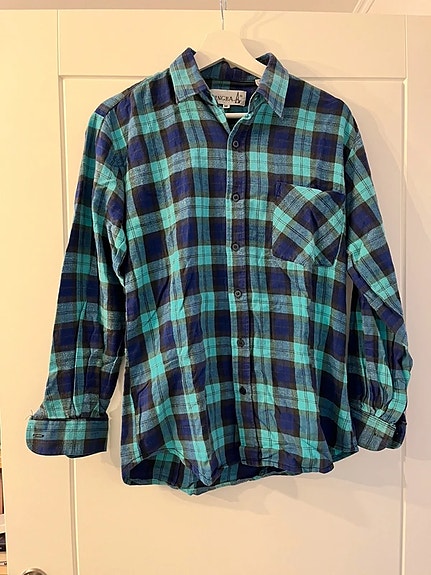 Blue & Turquoise Checked Flannel Men Shirt Size M