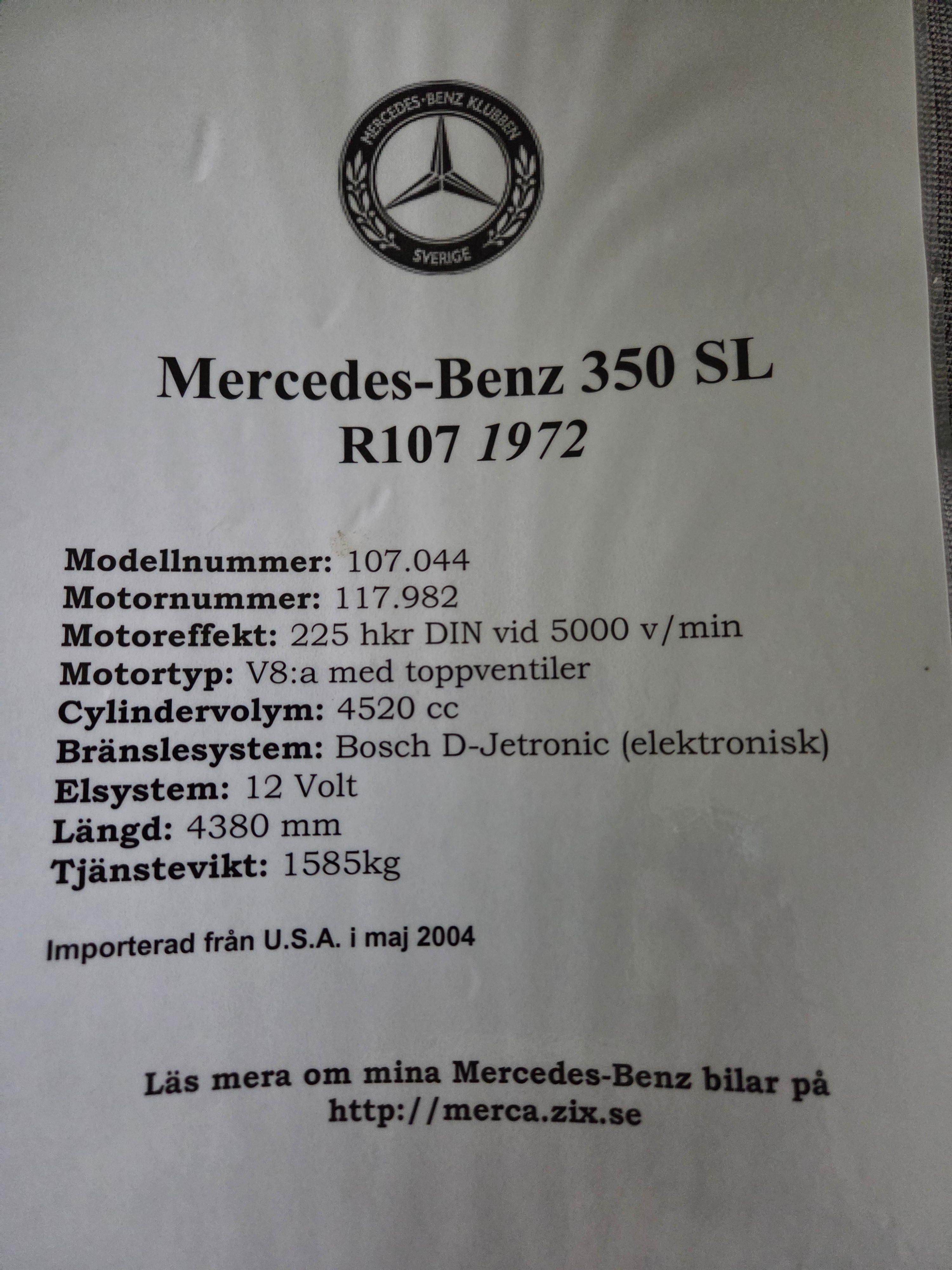 Mercedes-Benz 350 SL Automatisk 1972, bild 8/8