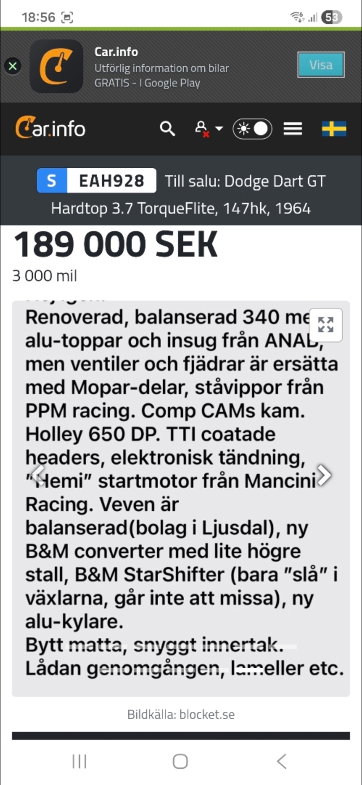 Dodge Dart GT Hardtop 3.7 TorqueFlite 1964, bild 2/3