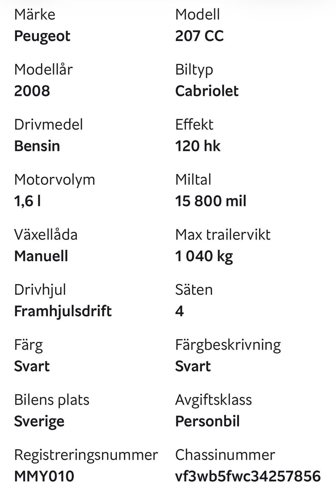 Peugeot 207 CC 1.6 VTi Manuell 2008, bild 6/10