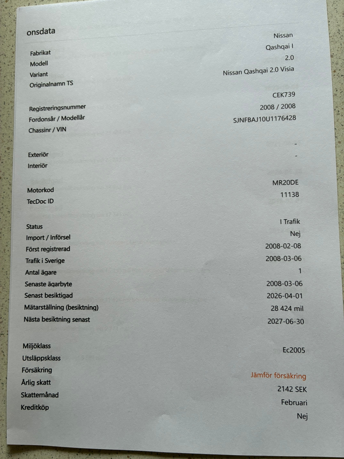 Nissan Qashqai 2.0 Manuell 2008, bild 5/7