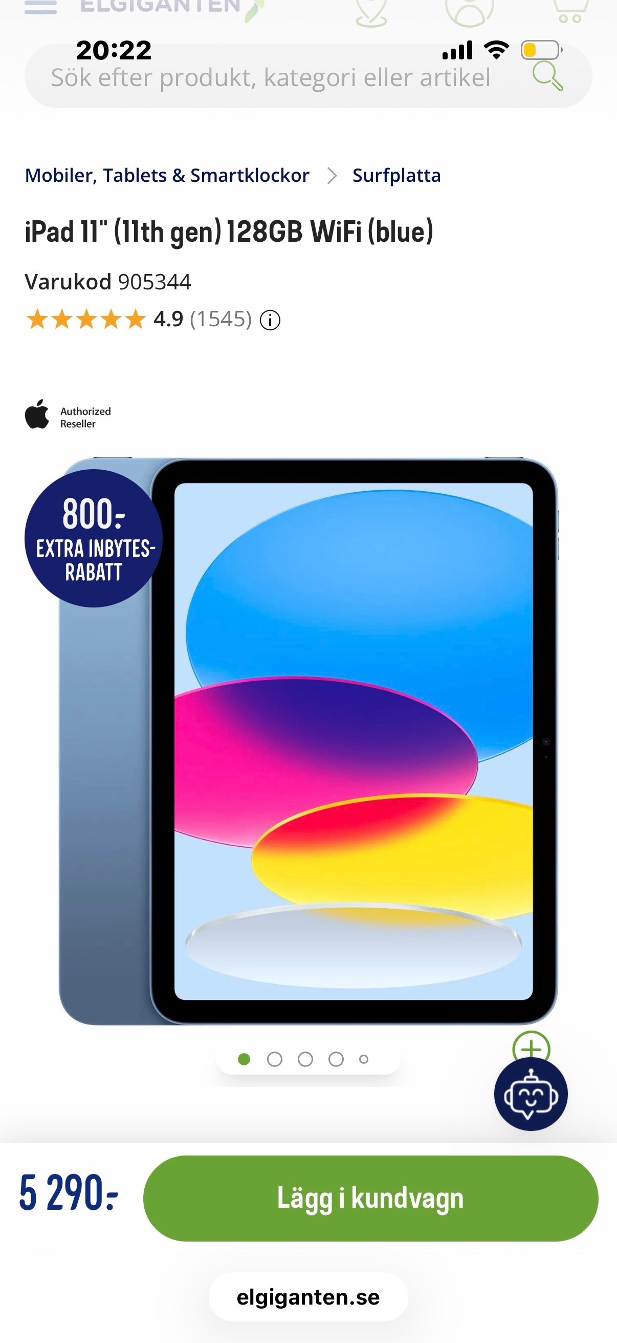 Apple iPad surfplatta 128 GB blå