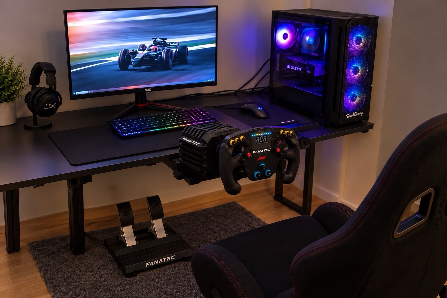Gamingdator + skärm + Fanatec F1-simulator + mus + tangentbord säljes
