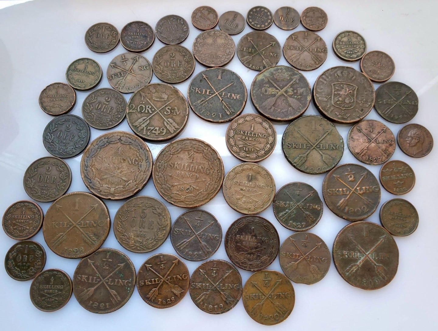 Äldre Svenska Mynt – Kopparmynt 1700–1800-tal – 49st